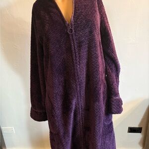 Charter Club Intimates Deep Purple Textured Zip Front Robe Size Medium